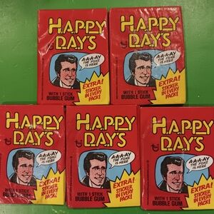 Five(5)1976 Topps Happy Days Trading Cards New Factory Sealed Unopened Wax Packs